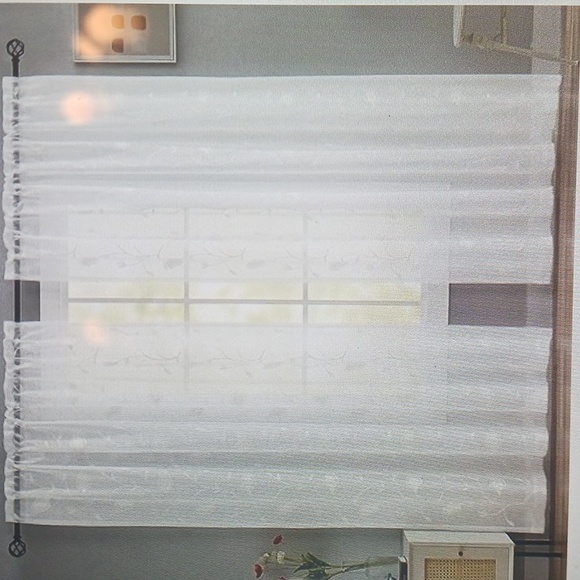 MYSTIC-HOME Embroidery White Tulip Sheer Curtain Panels 52"W x 84"L 2 Panels - Picture 3 of 4